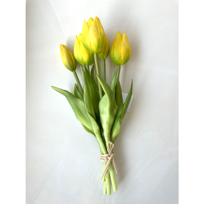 A bouquet of yellow latex tulips