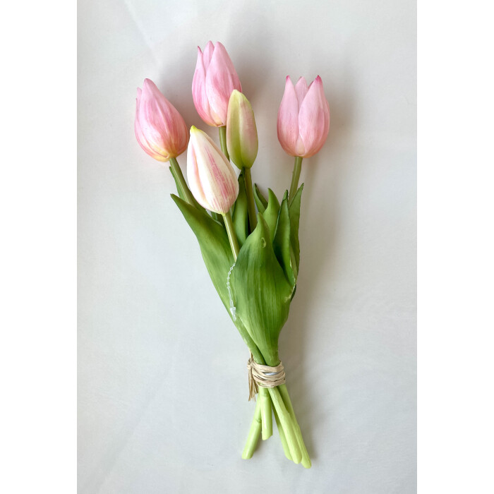 A bouquet of light pink latex tulips