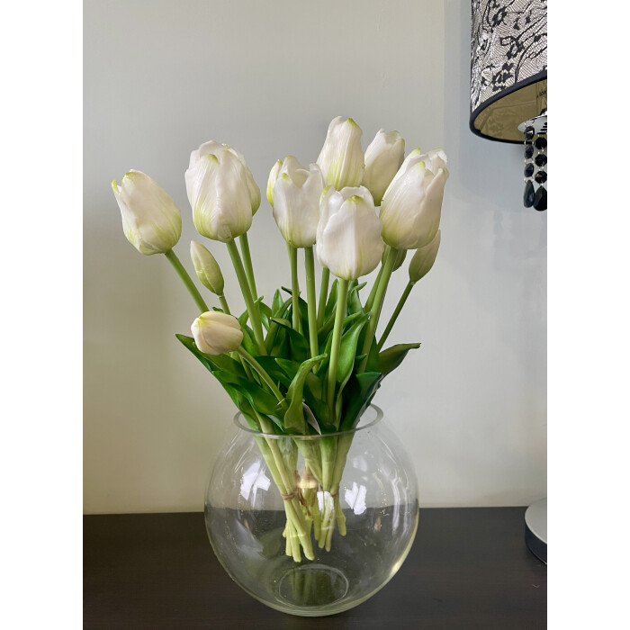 A bouquet of white latex tulips