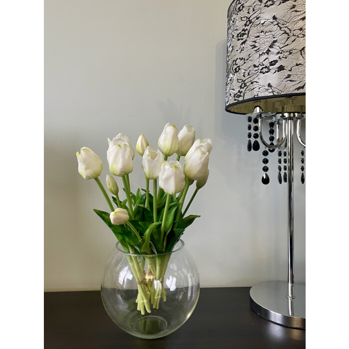 A bouquet of white latex tulips