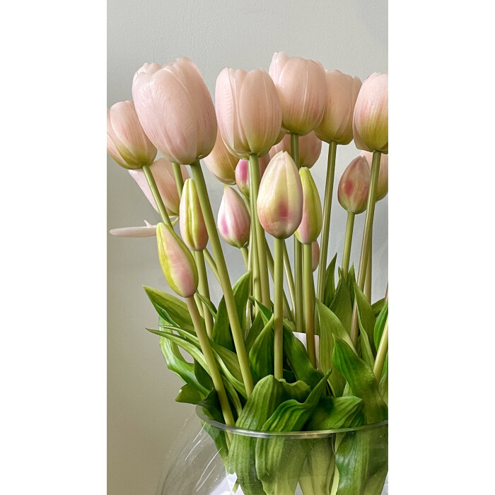 A bouquet of light pink latex tulips