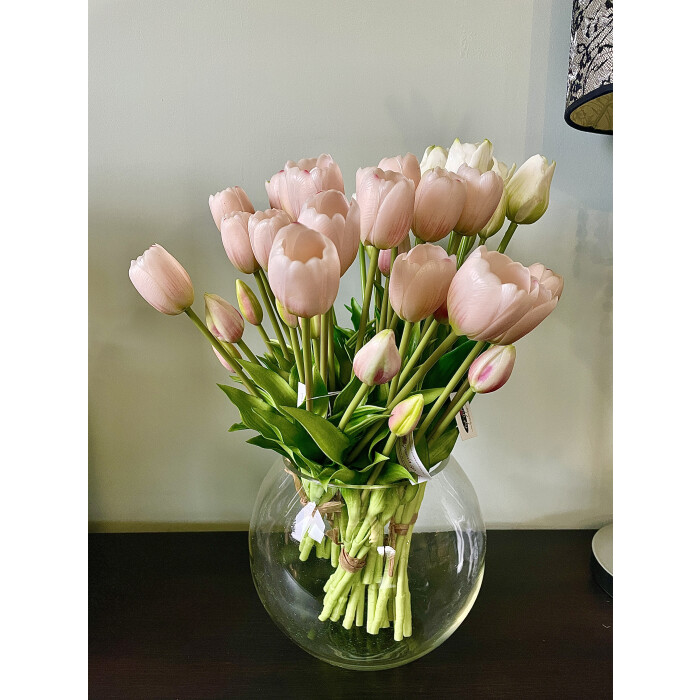 A bouquet of light pink latex tulips