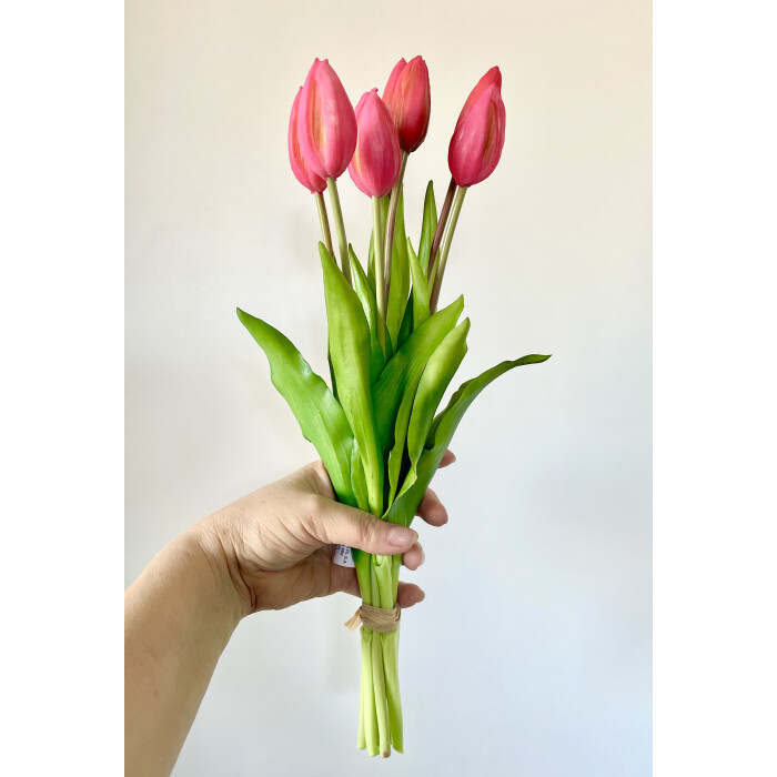 Bouquet of dark pink latex tulips 7 closed buds