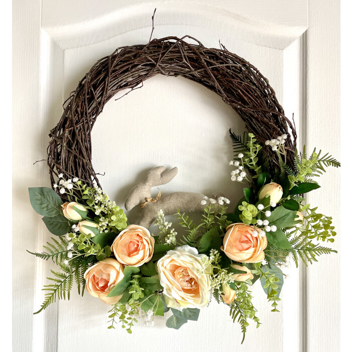 Spring wreath with a rabbit