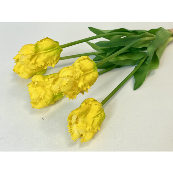 A bouquet of latex "curly" yellow tulips