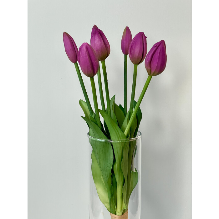 A bouquet of latex tulips with 7 closed purple buds