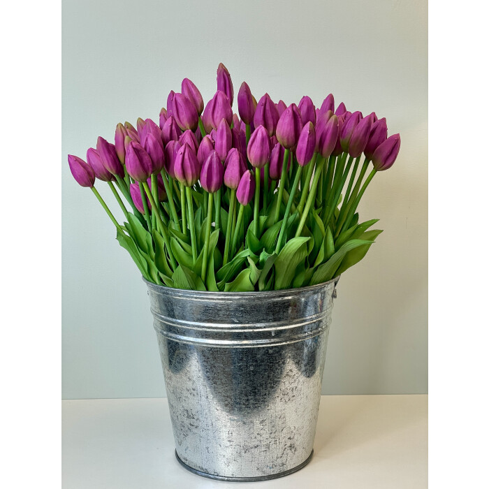 A bouquet of latex tulips with 7 closed purple buds