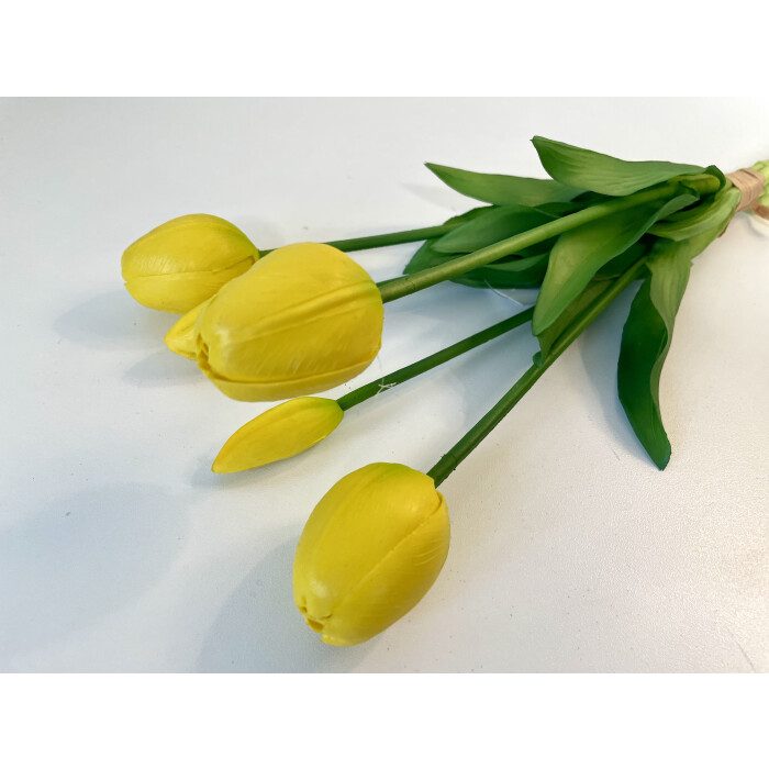 A bouquet of round yellow latex tulips