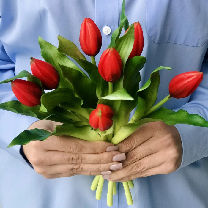 Bouquet of latex tulips, 7 red buds