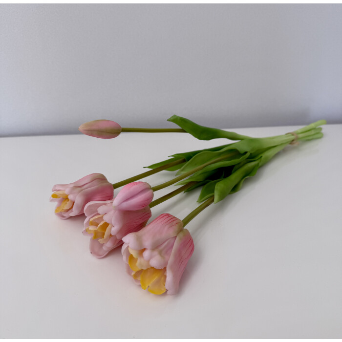 Bouquet of latex tulips, 5 buds, light pink with a core.