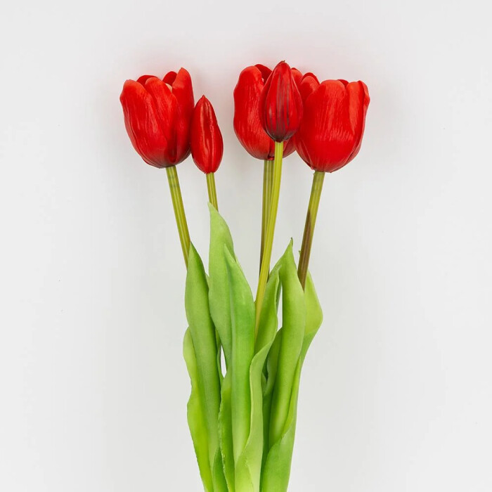 Bouquet of latex tulips, 5 buds, red, 45cm