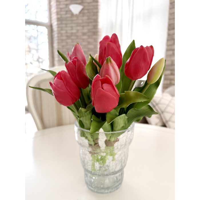 Букет латексних тюльпанів, 5 бутонів, коралово-малиновий, 30см