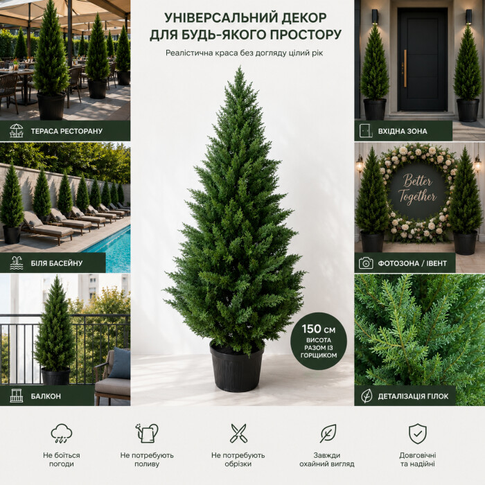 Artificial cast green thuja in a pot 150 cm